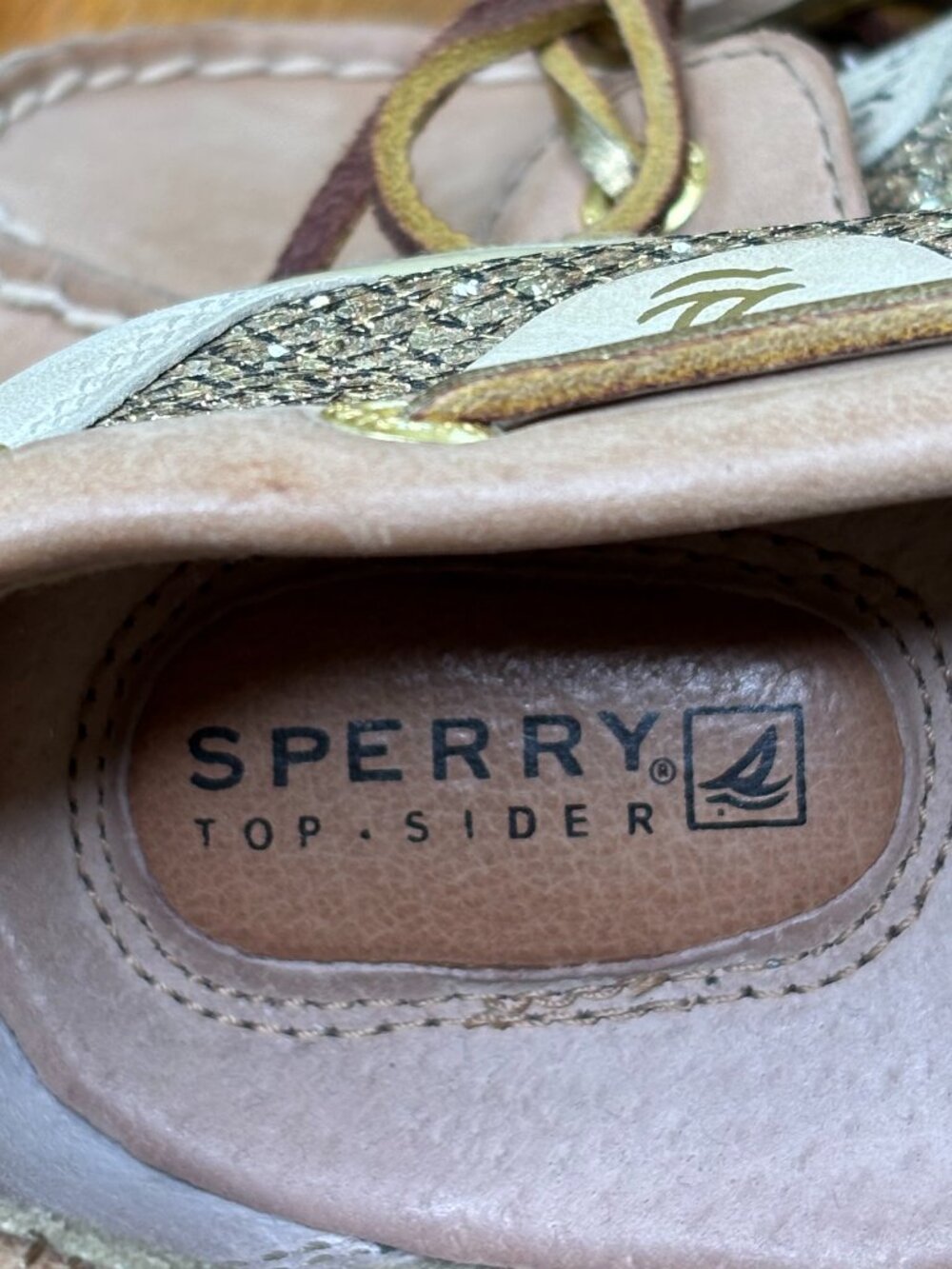 Sperry Top-Sider Women's Angelfish Tan Leather/Gold Metallic Accent Boat Shoes - Picture 12 of 16